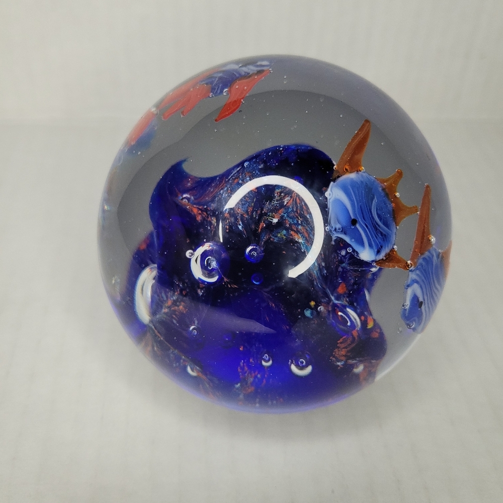 Glass Paperweight Under The Sea Decor Fish Swimming Ocean Reef Blue Ariel Beach